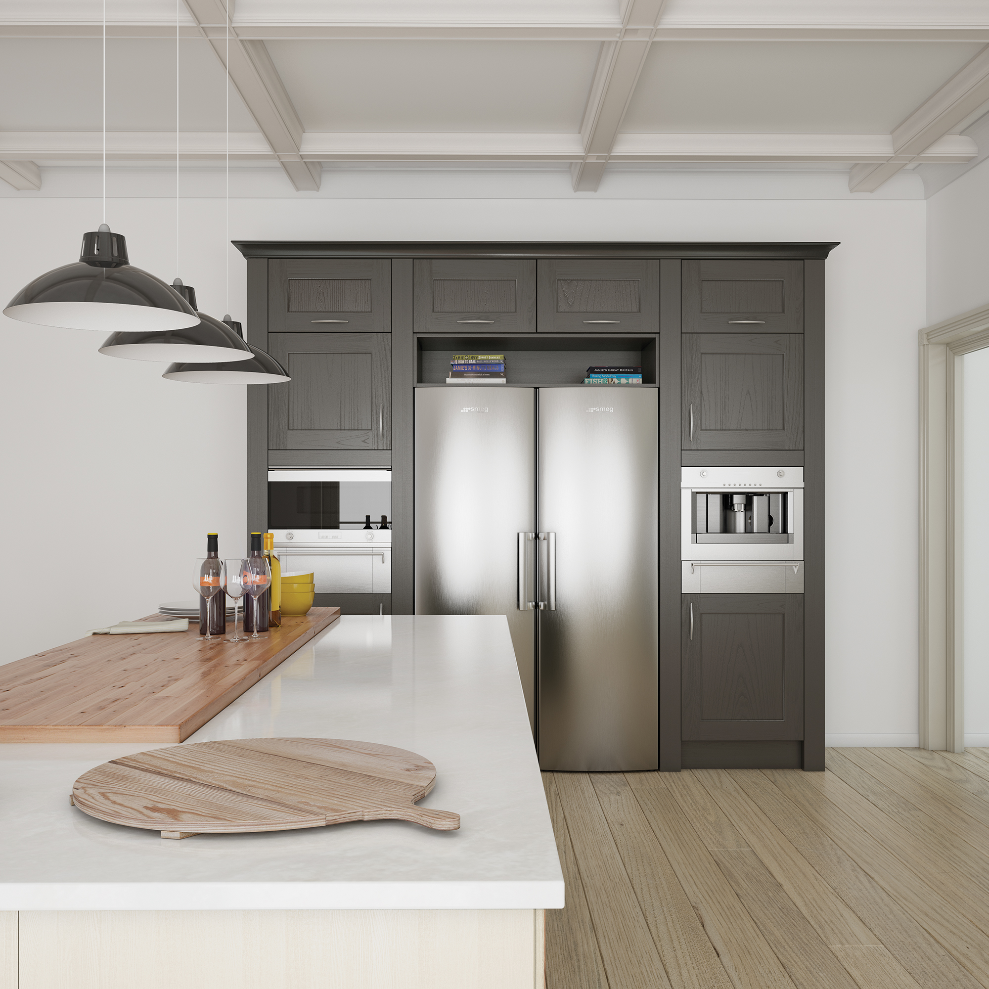 Traditional Astley shaker woodgrain kitchen in Ivory Stone and Lava