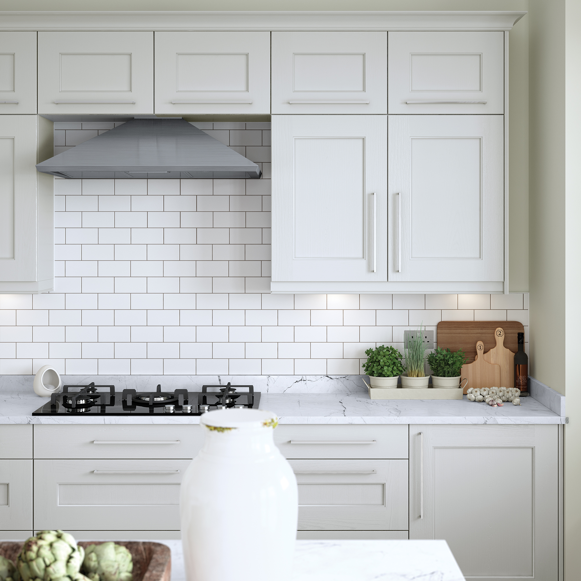 Modern Astley shaker woodgrain kitchen in Light Grey