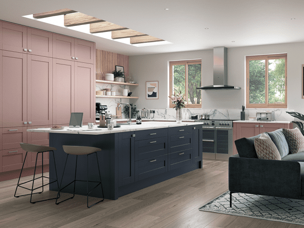 Discount Kitchen Factory Croston kitchen in Vintage Pink and Slate Blue