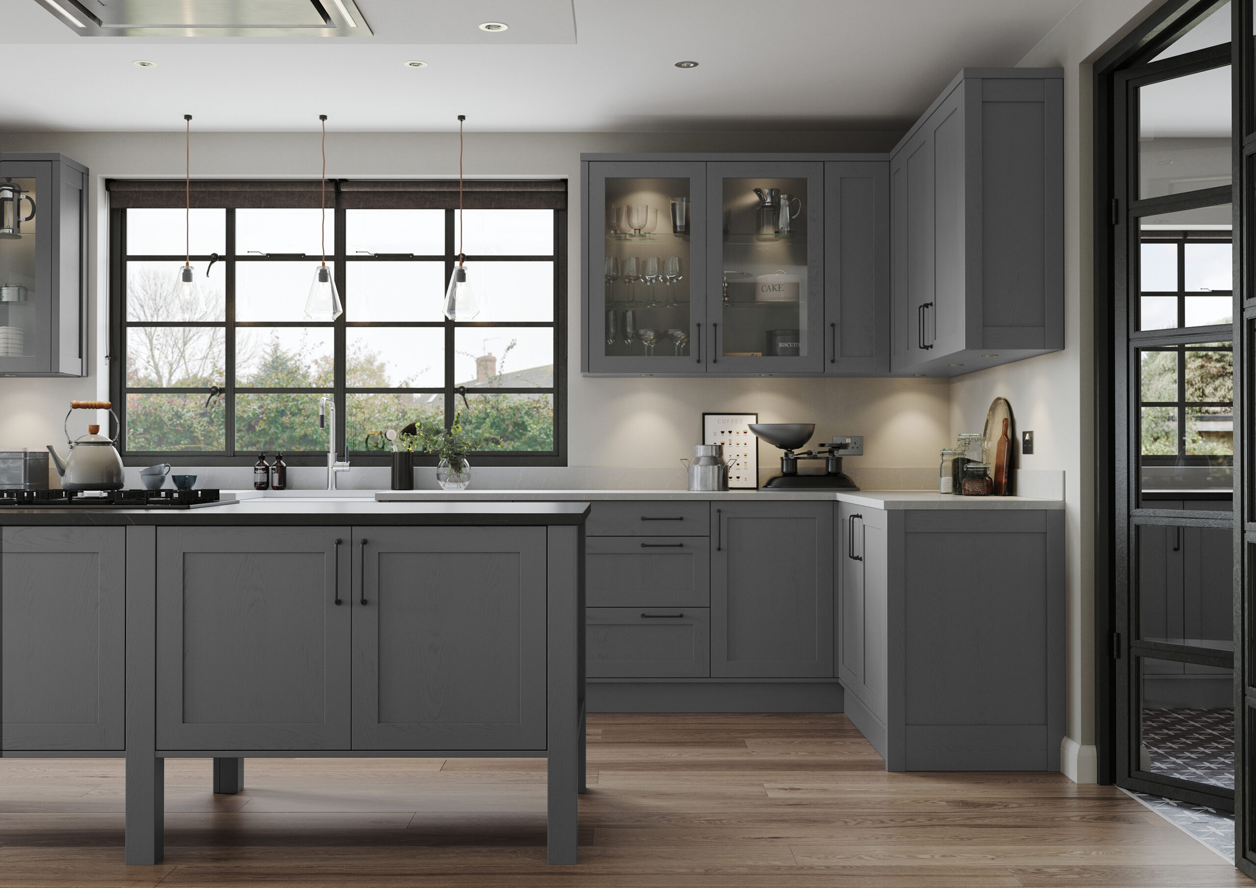 Hutton narrow shaker woodgrain kitchen in Dust Grey finish